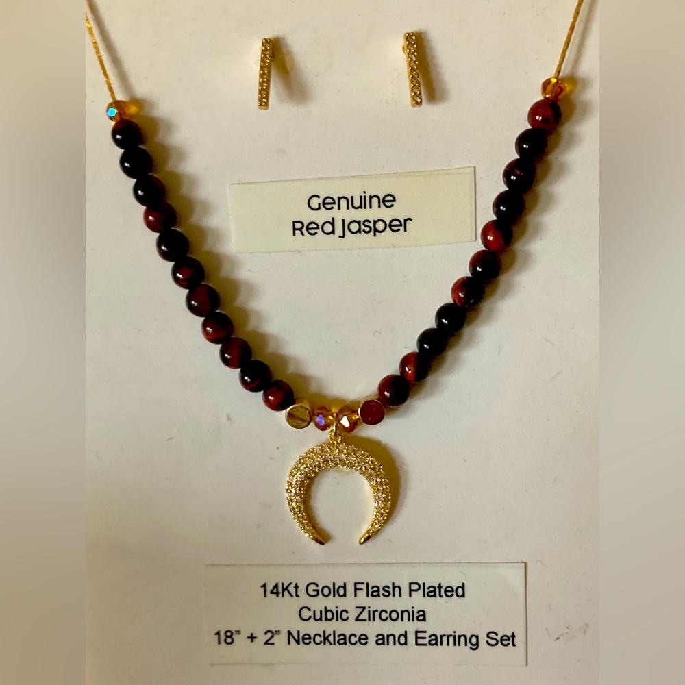 Red Jasper Horseshoe Pendant & Earrings